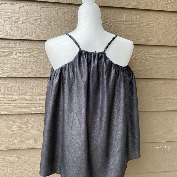 NEW! Express Womens Size XS Top Metallic Gray Black Layered Dressy Blouse Fancy - Picture 5 of 8